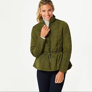 zuda Quilted Peplum Puffer Jacket Olive Green - L